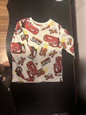 Disney Pixar Cars Lightning McQueen White and Red Long Sleeve Tee